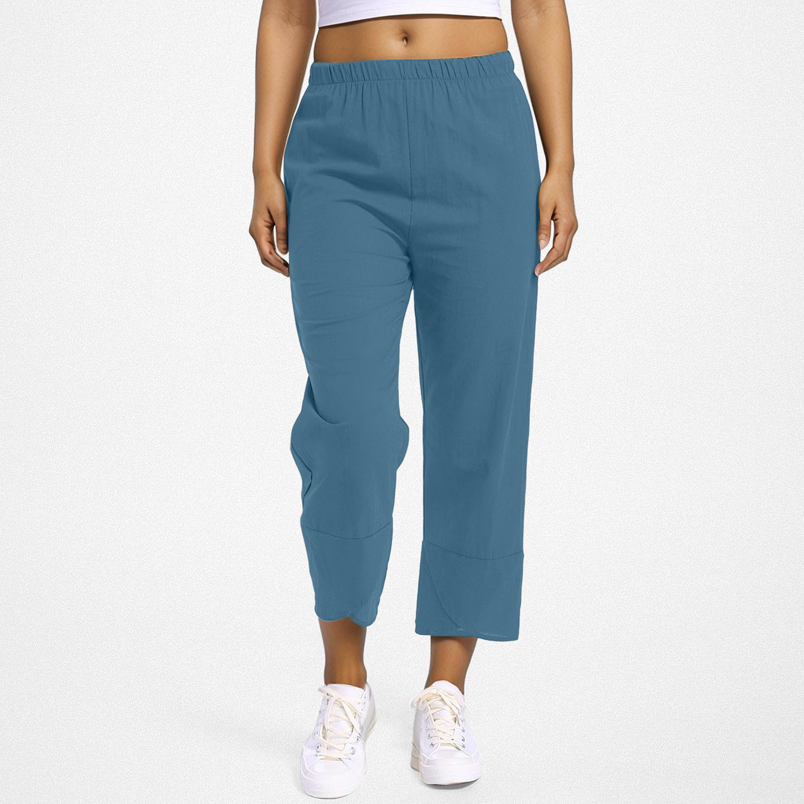 thumbnail image 3 of Pantalones de algodón de color liso para mujer: cintura alta, corte holgado, perfectos para estar por casa y para el día a día, 3 of 8